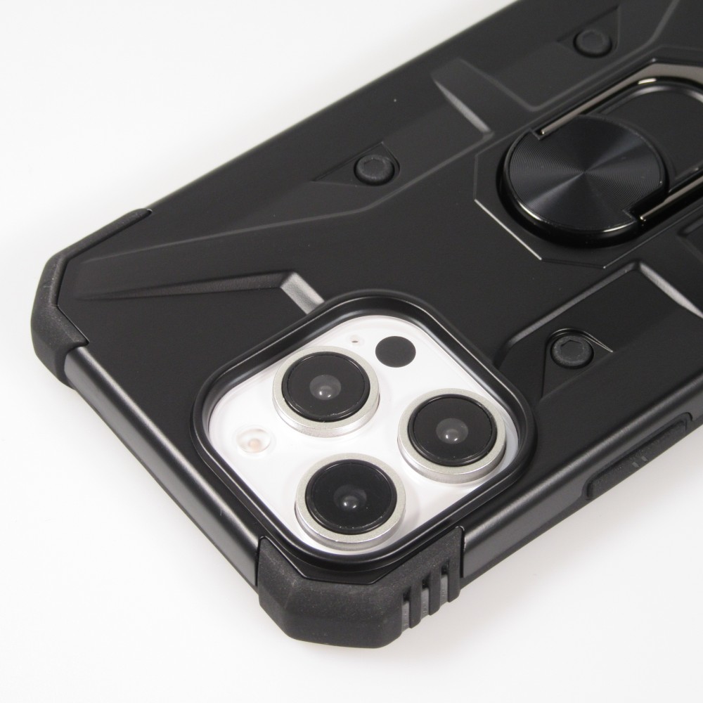 iPhone 16 Pro Case Hülle - Armor mit Silikon-Eckschutz und Stützring - Schwarz