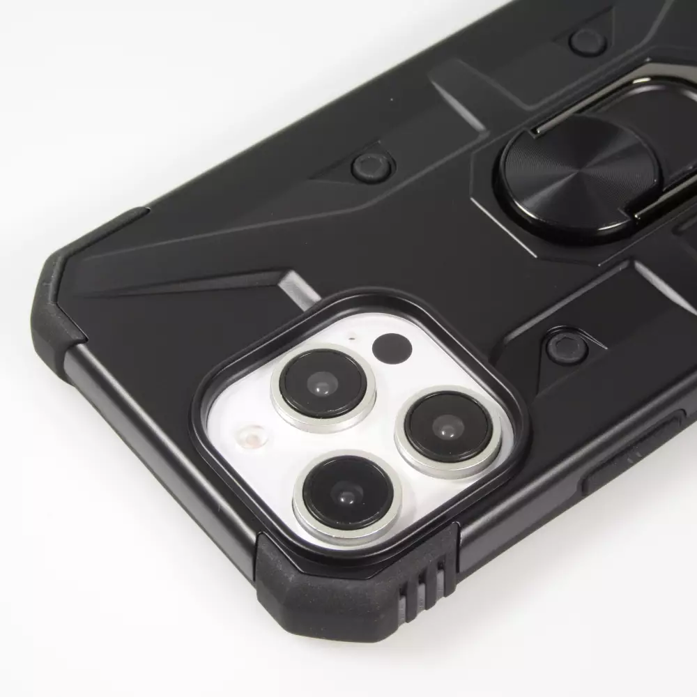 iPhone 16 Pro Case Hülle - Armor mit Silikon-Eckschutz und Stützring - Schwarz