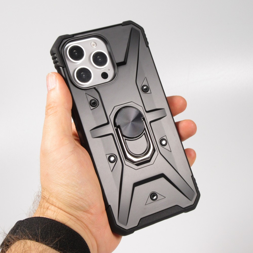 iPhone 16 Pro Case Hülle - Armor mit Silikon-Eckschutz und Stützring - Schwarz