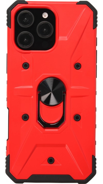 Coque iPhone 16 Pro - Armor avec protection des coins en silicone et anneau de soutien - Rouge