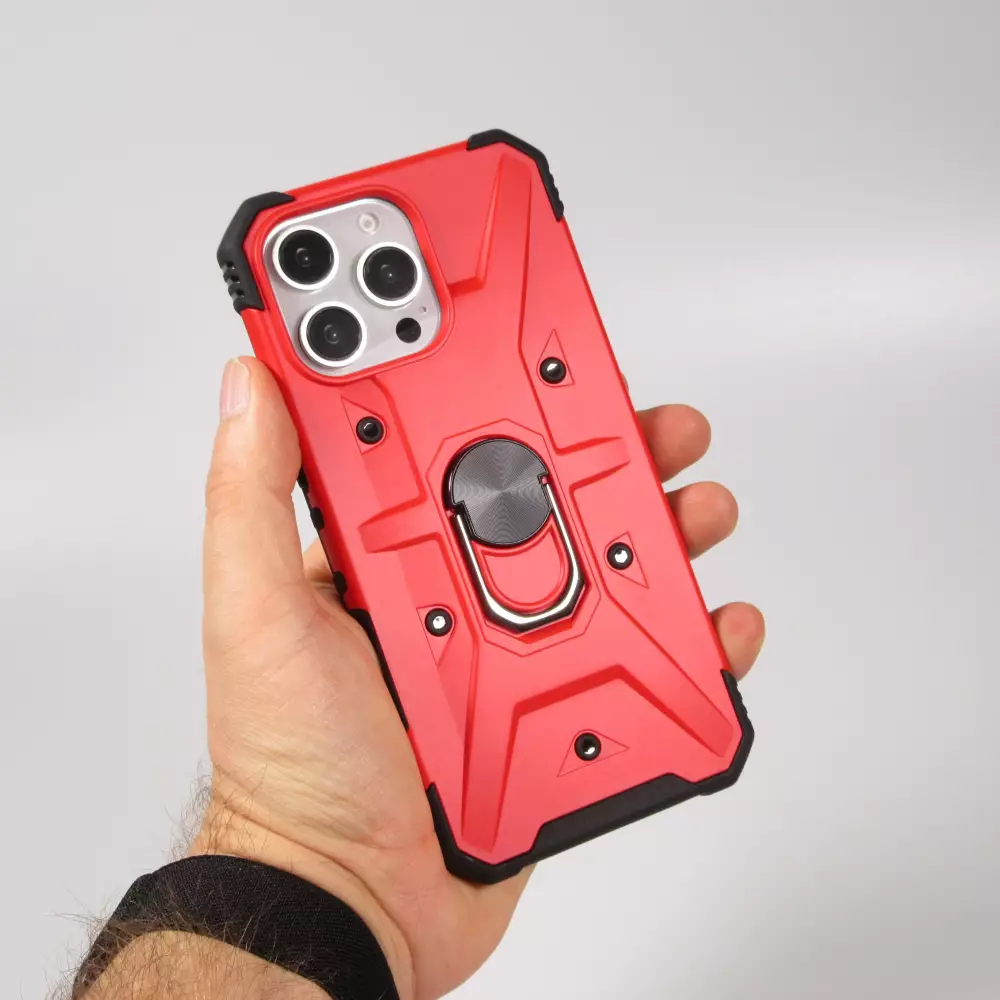 iPhone 16 Pro Case Hülle - Armor mit Silikon-Eckschutz und Stützring - Rot