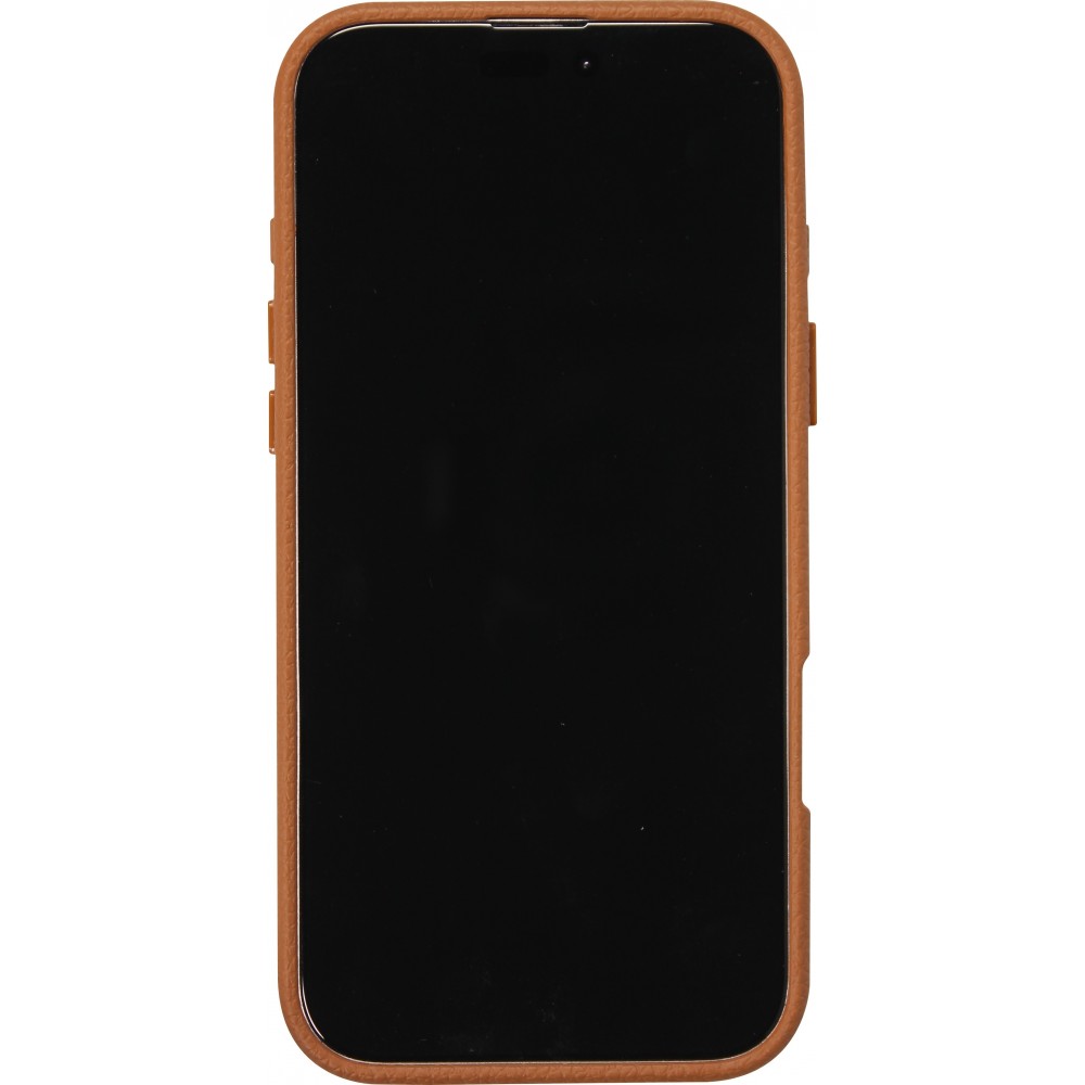 Coque iPhone 16 Pro - Effet cuir avec boutons intégrés et design autour de la caméra - Brun