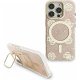 Coque iPhone 16 Pro - Guess magnétique MagSafe avec plaques interchangeables (rose / brun / noir) et Camera Stand - Transparent