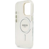 Coque iPhone 16 Pro - Guess magnétique MagSafe avec plaques interchangeables (rose / brun / noir) et Camera Stand - Transparent