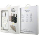 Coque iPhone 16 Pro - Guess magnétique MagSafe avec plaques interchangeables (rose / brun / noir) et Camera Stand - Transparent