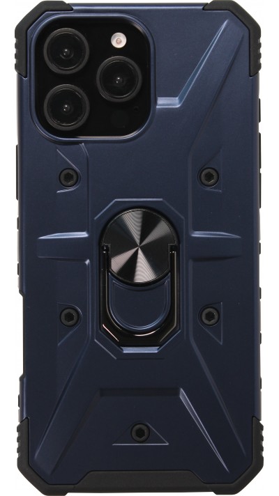 Coque iPhone 16 Pro Max - Armor avec protection des coins en silicone et anneau de soutien - Bleu foncé