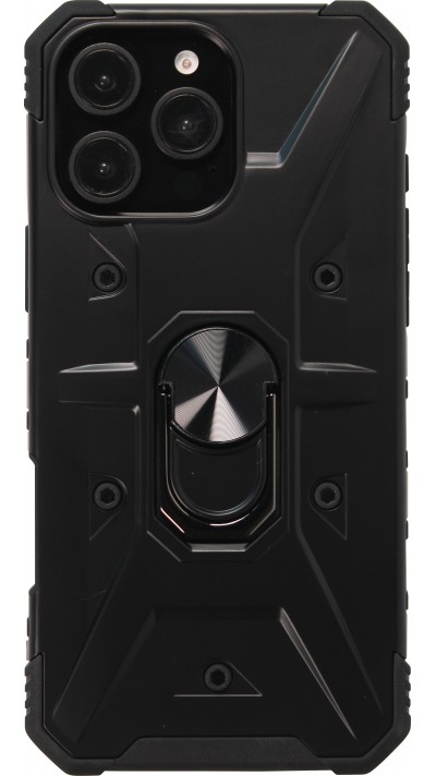 Coque iPhone 16 Pro Max - Armor avec protection des coins en silicone et anneau de soutien - Noir
