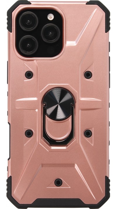Coque iPhone 16 Pro Max - Armor avec protection des coins en silicone et anneau de soutien - Or rose