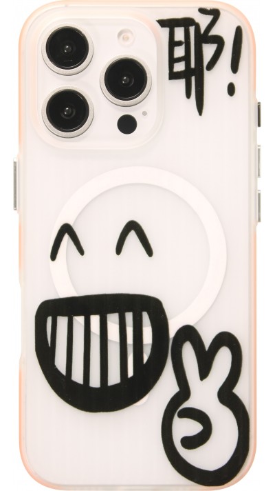 Coque iPhone 16 Pro Max - Funny Sketch avec bords oranges et MagSafe - Transparent
