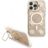 Coque iPhone 16 Pro Max - Guess magnétique MagSafe avec plaques interchangeables (rose / brun / noir) et Camera Stand - Transparent