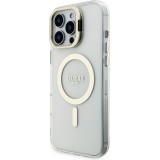 Coque iPhone 16 Pro Max - Guess magnétique MagSafe avec plaques interchangeables (rose / brun / noir) et Camera Stand - Transparent