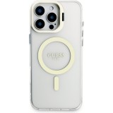 Coque iPhone 16 Pro Max - Guess magnétique MagSafe avec plaques interchangeables (rose / brun / noir) et Camera Stand - Transparent