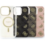Coque iPhone 16 Pro Max - Guess magnétique MagSafe avec plaques interchangeables (rose / brun / noir) et Camera Stand - Transparent