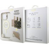 Coque iPhone 16 Pro Max - Guess magnétique MagSafe avec plaques interchangeables (rose / brun / noir) et Camera Stand - Transparent