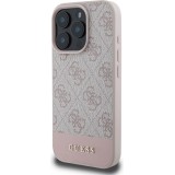 Coque iPhone 16 Pro Max - Guess pattern 4G avec logo 3D doré - Rose