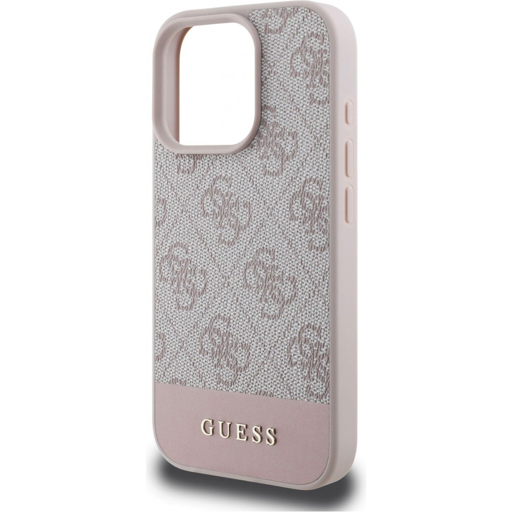 Coque iPhone 16 Pro Max - Guess pattern 4G avec logo 3D doré - Rose