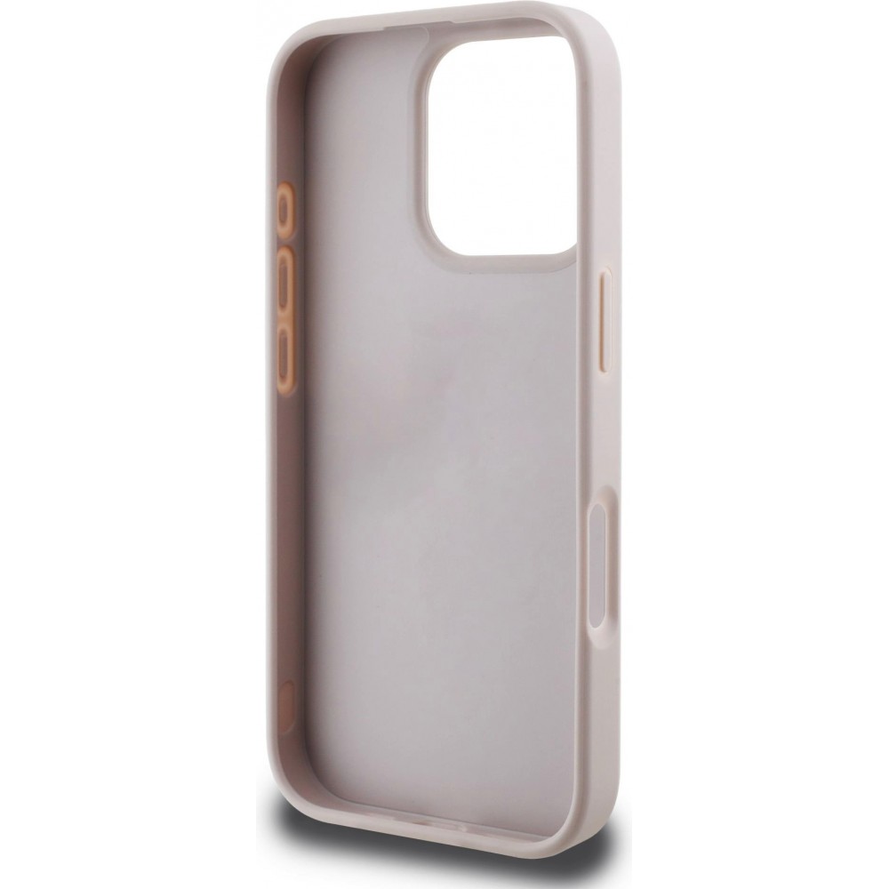Coque iPhone 16 Pro Max - Guess pattern 4G avec logo 3D doré - Rose