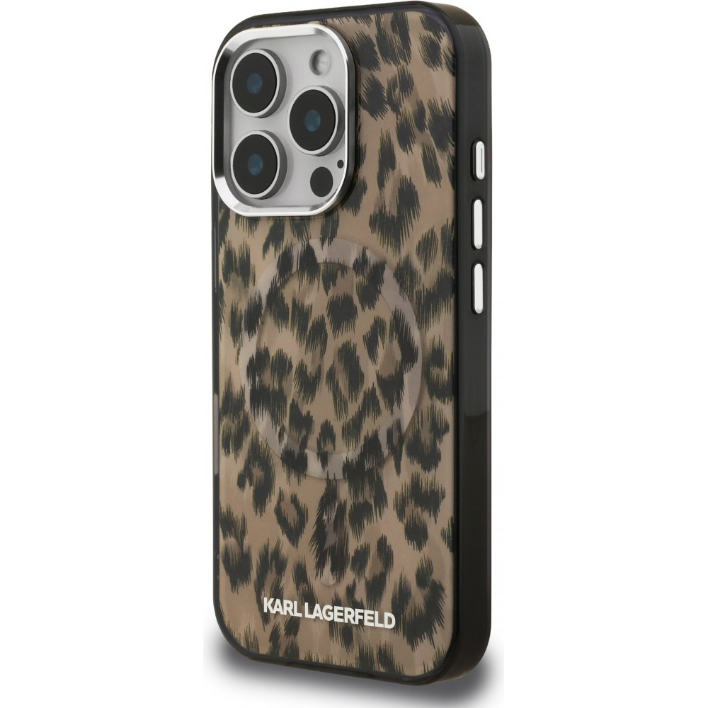 Coque iPhone 16 Pro Max -  Karl Lagerfeld IML léopard MagSafe élégante - Brun