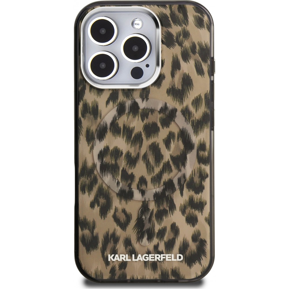 Coque iPhone 16 Pro Max -  Karl Lagerfeld IML léopard MagSafe élégante - Brun