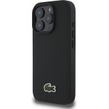 Coque iPhone 16 Pro - Pack Lacoste Iconique Petit Piqué avec logo tissé et câble de données USB-C vers USB-C - Noir