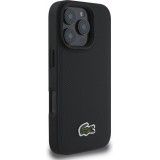 Coque iPhone 16 Pro - Pack Lacoste Iconique Petit Piqué avec logo tissé et câble de données USB-C vers USB-C - Noir