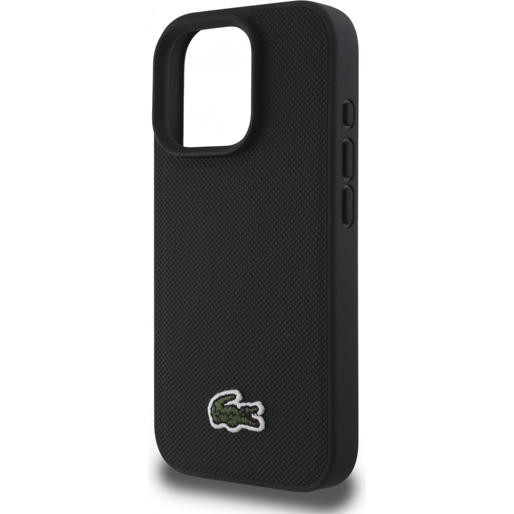 Coque iPhone 16 Pro - Pack Lacoste Iconique Petit Piqué avec logo tissé et câble de données USB-C vers USB-C - Noir