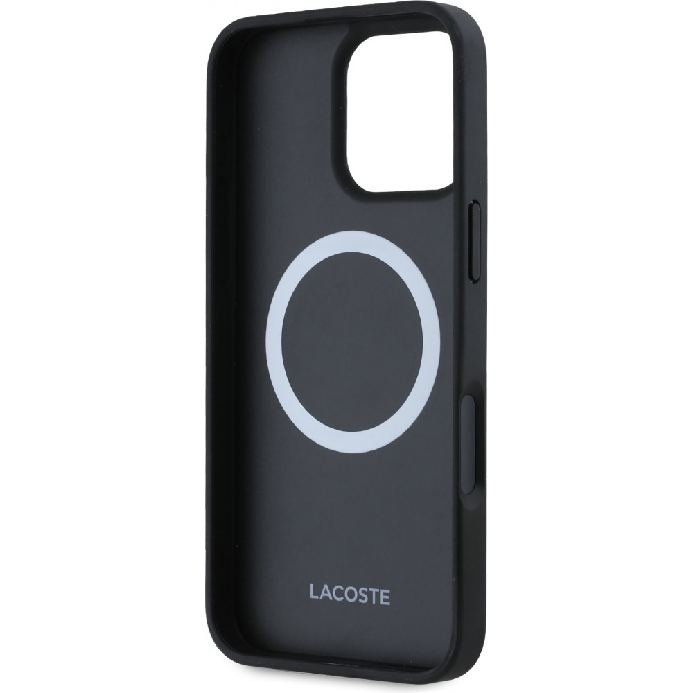 Coque iPhone 16 Pro - Pack Lacoste Iconique Petit Piqué avec logo tissé et câble de données USB-C vers USB-C - Noir
