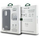 Coque iPhone 16 Pro - Pack Lacoste Iconique Petit Piqué avec logo tissé et câble de données USB-C vers USB-C - Noir