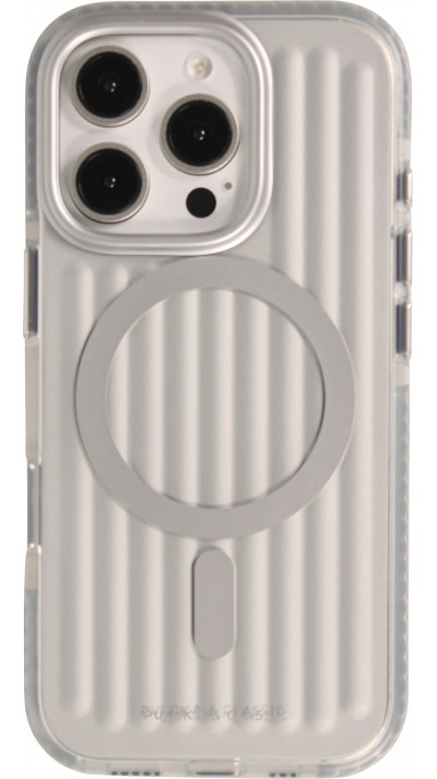 Coque iPhone 16 Pro Max - Puloka MagSafe élégante minimaliste et douce en silicone souple - Argent