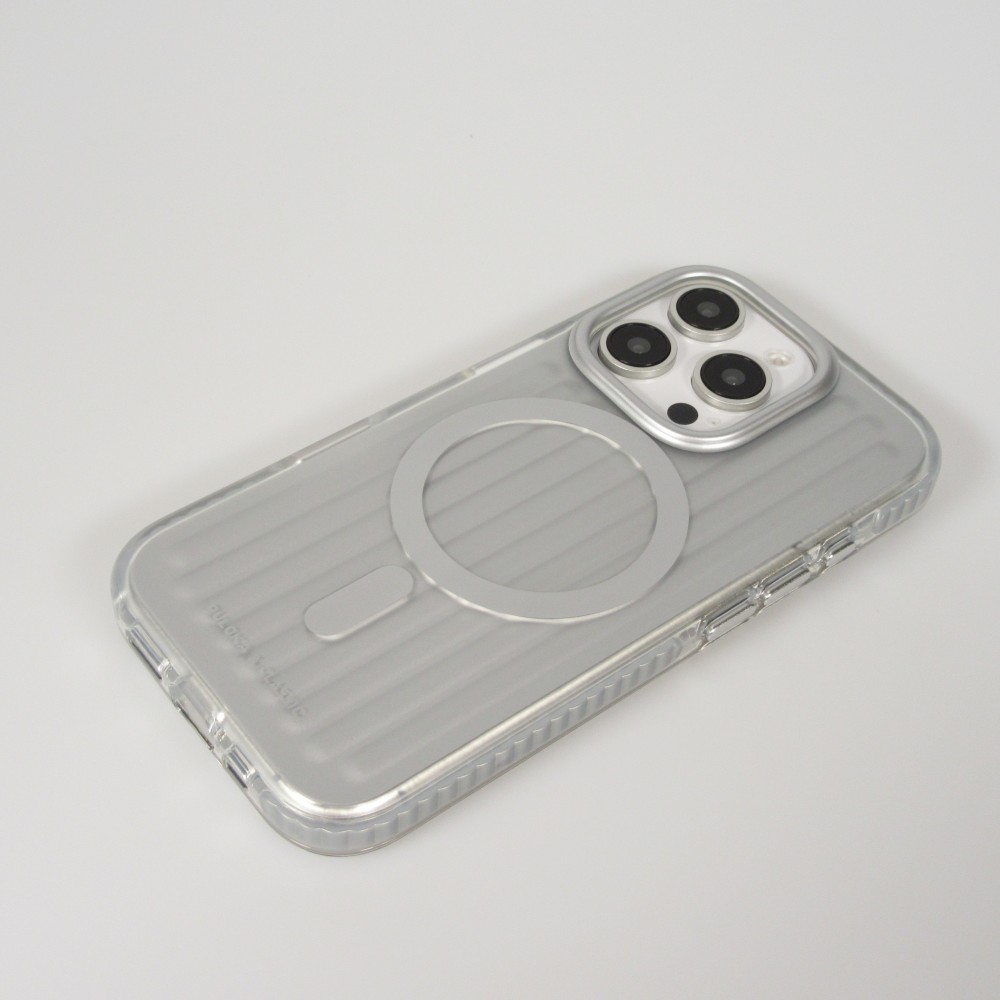 Coque iPhone 16 Pro Max - Puloka MagSafe élégante minimaliste et douce en silicone souple - Argent