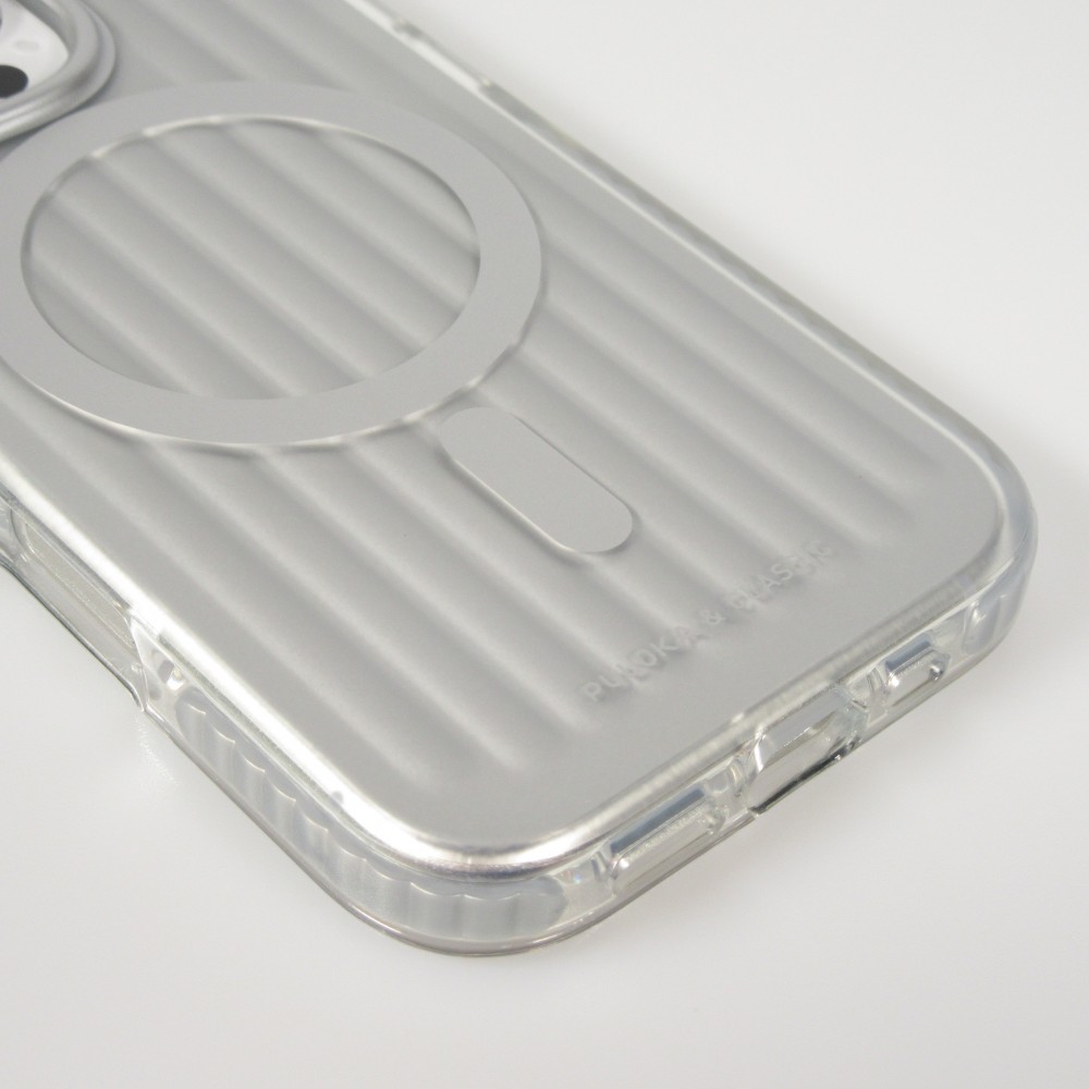 Coque iPhone 16 Pro Max - Puloka MagSafe élégante minimaliste et douce en silicone souple - Argent
