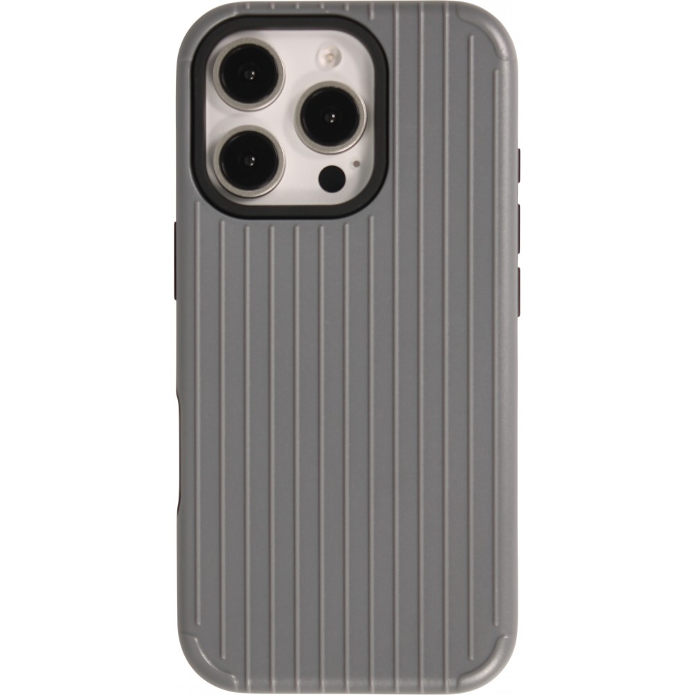 Coque iPhone 16 Pro Max - Rayée en plastique dur avec renforts en silicone protection antichoc au design texturé - Gris