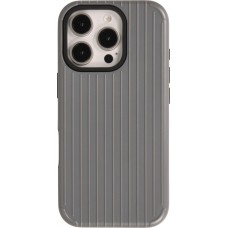 Coque iPhone 16 Pro Max - Rayée en plastique dur avec renforts en silicone protection antichoc au design texturé - Gris