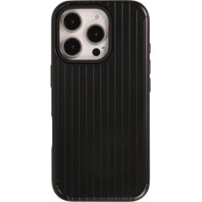 Coque iPhone 16 Pro Max - Rayée en plastique dur avec renforts en silicone protection antichoc au design texturé - Noir