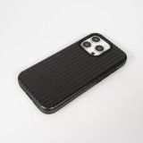 Coque iPhone 16 Pro Max - Rayée en plastique dur avec renforts en silicone protection antichoc au design texturé - Noir