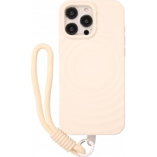 Coque iPhone 16 Pro Max - Silicone Soft Touch MagSafe avec vagues et lani&egrave;re - Blanc