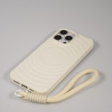 Coque iPhone 16 Pro Max - Silicone Soft Touch MagSafe avec vagues et lani&egrave;re - Blanc