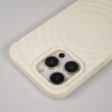 Coque iPhone 16 Pro Max - Silicone Soft Touch MagSafe avec vagues et lani&egrave;re - Blanc