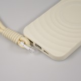 Coque iPhone 16 Pro Max - Silicone Soft Touch MagSafe avec vagues et lani&egrave;re - Blanc