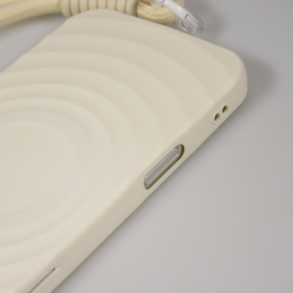 Coque iPhone 16 Pro Max - Silicone Soft Touch MagSafe avec vagues et lani&egrave;re - Blanc