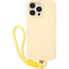 Coque iPhone 16 Pro Max - Silicone Soft Touch MagSafe avec vagues et lani&egrave;re - Jaune