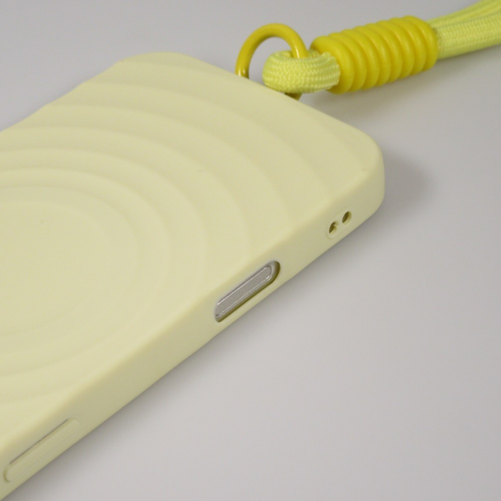 Coque iPhone 16 Pro Max - Silicone Soft Touch MagSafe avec vagues et lani&egrave;re - Jaune