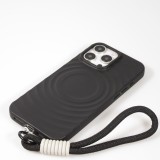 Coque iPhone 16 Pro Max - Silicone Soft Touch MagSafe avec vagues et lani&egrave;re - Noir