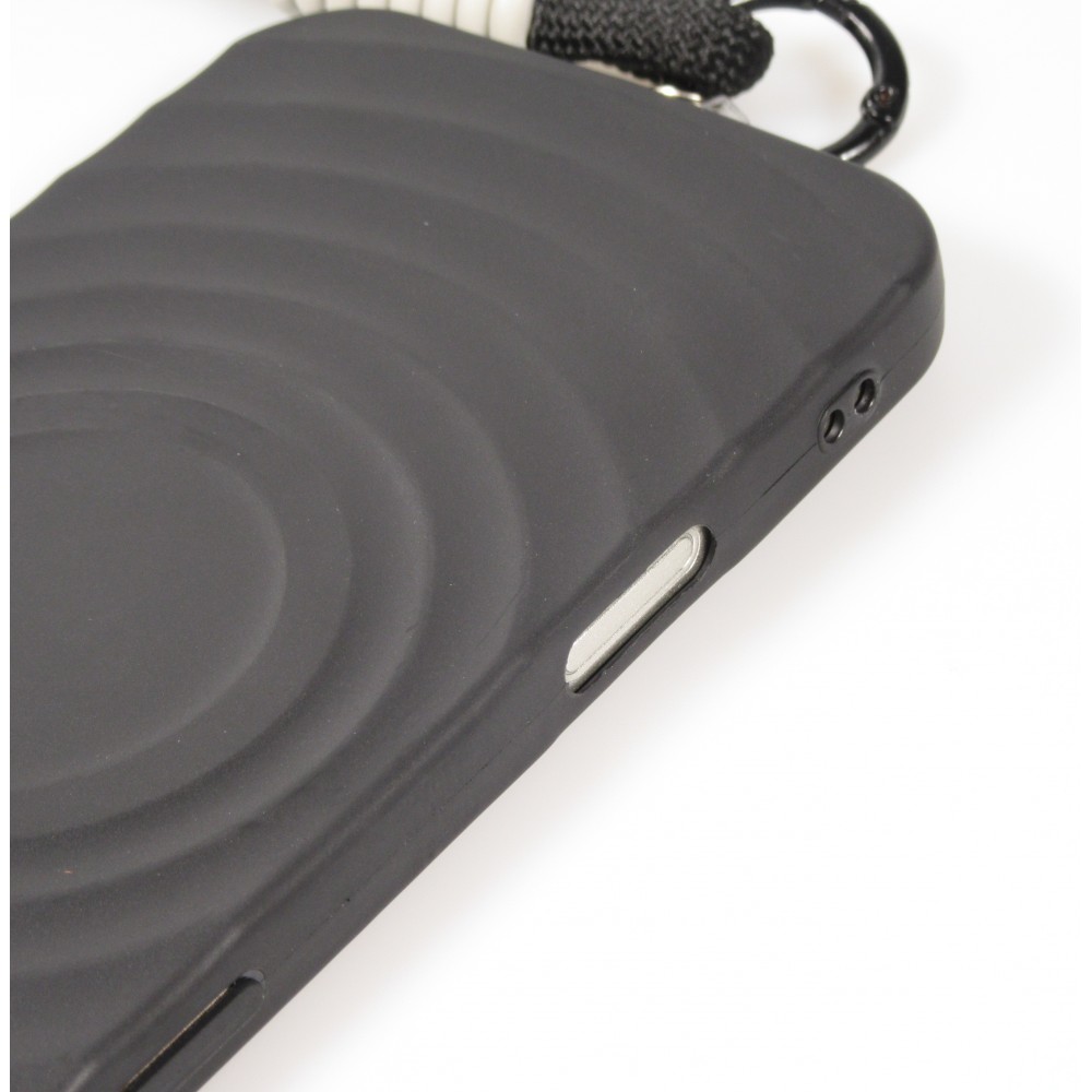 Coque iPhone 16 Pro Max - Silicone Soft Touch MagSafe avec vagues et lani&egrave;re - Noir