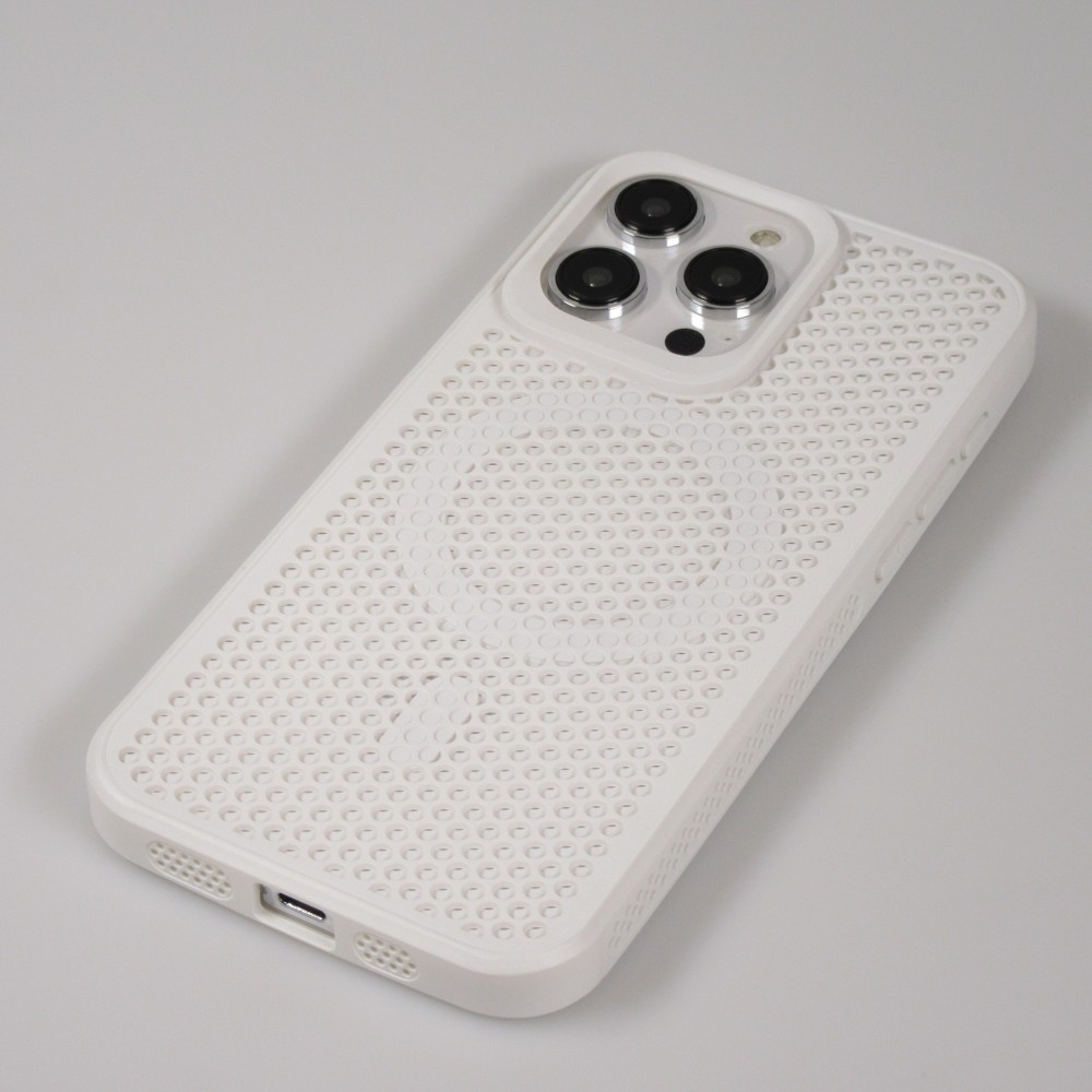 Coque iPhone 15 Pro Max - Ultra-légère et aérée avec look grille compatible MagSafe - Blanc