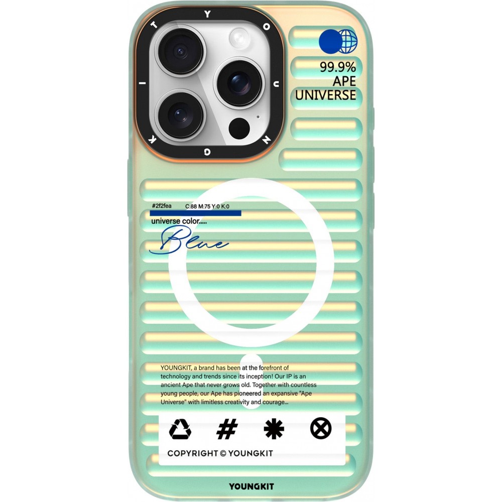 Coque iPhone 16 Pro Max - Youngkit effet irisé univers bleu avec reflets changeants - Bleu