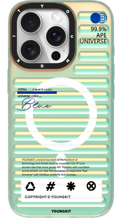 Coque iPhone 16 Pro Max - Youngkit effet irisé univers bleu avec reflets changeants - Bleu