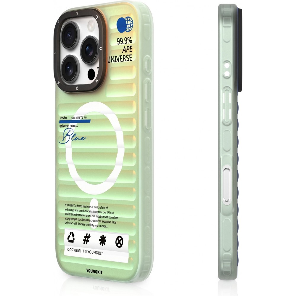Coque iPhone 16 Pro Max - Youngkit effet irisé univers bleu avec reflets changeants - Bleu