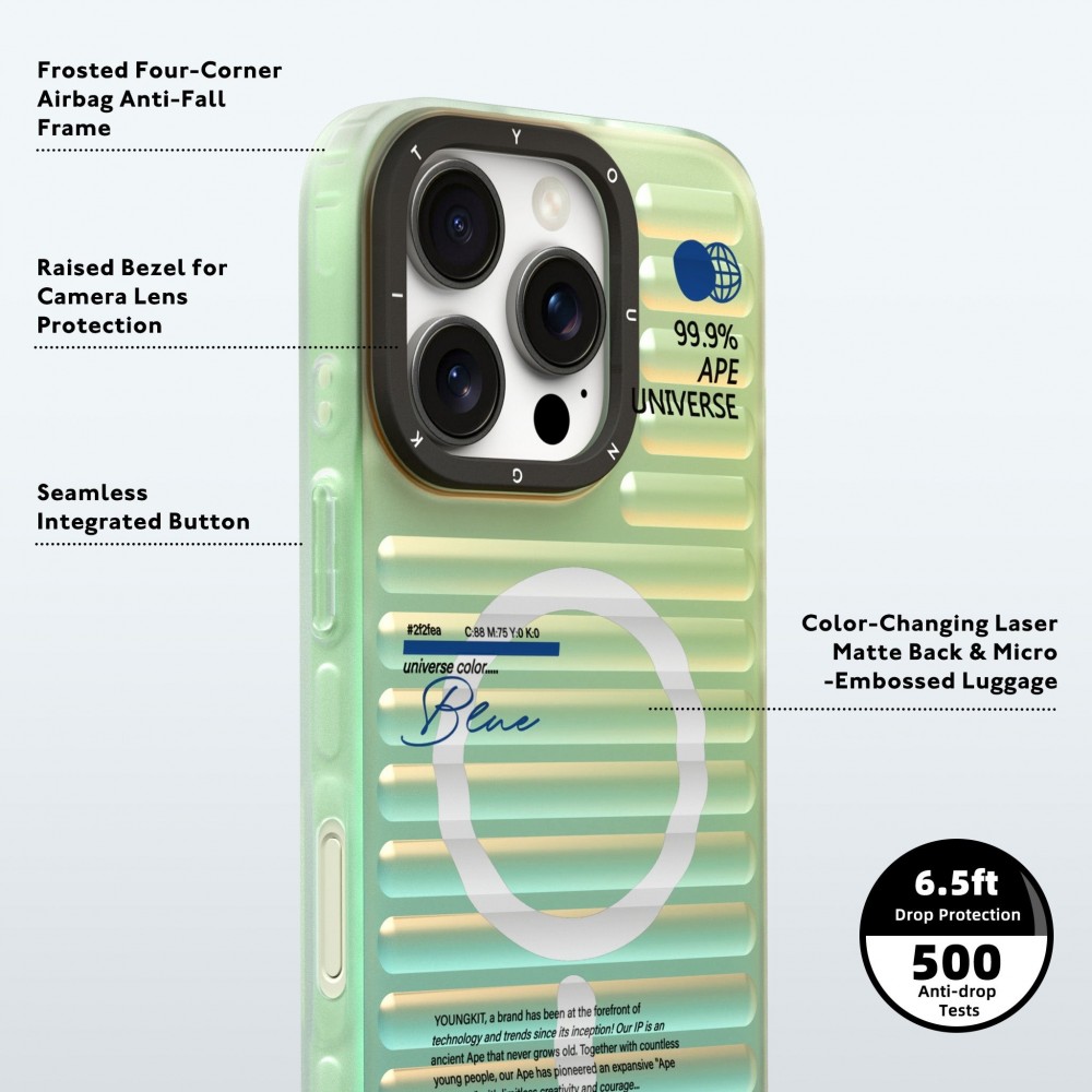 Coque iPhone 16 Pro Max - Youngkit effet irisé univers bleu avec reflets changeants - Bleu
