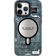 Coque iPhone 16 Pro Max - Youngkit silicone compatible MagSafe design circuit style puce électronique - Bleu